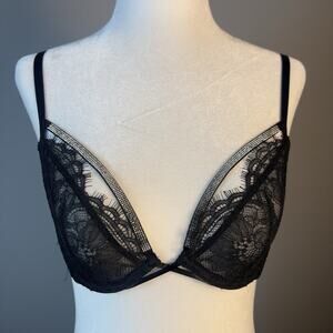 Victoria's Secret Very Sexy Low‎ Cut Demi Bra With Rhinestones Black 32B NWT